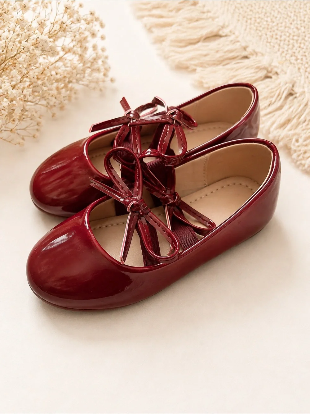 Girls' Patent Mary Jane Ballet Flats - Burgundy